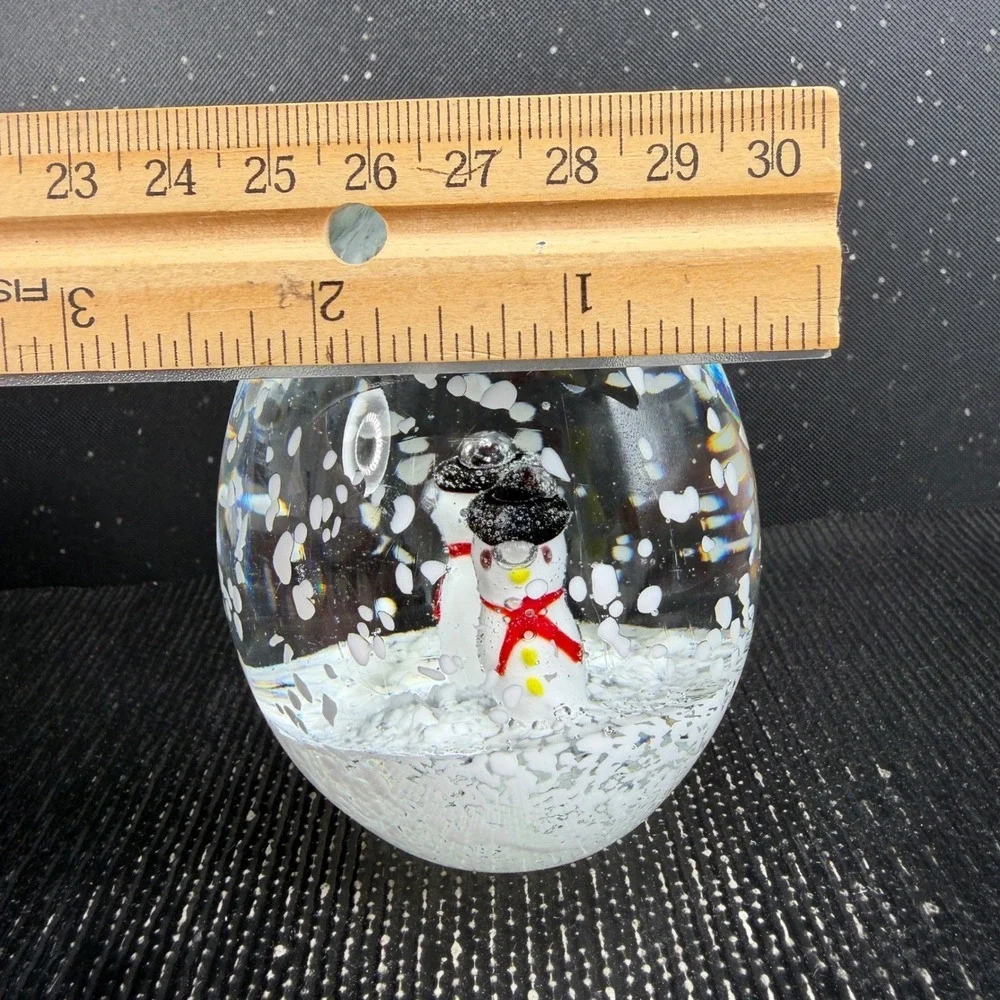 Heavy Glass Snowman Egg Paperweight Winter Snow Scene 4 inch Holiday Decor